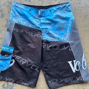 Vintage‎ Volver Board Shorts Mens 34 Blue Black Y2K Logo Surf Swim Trunks 2000s